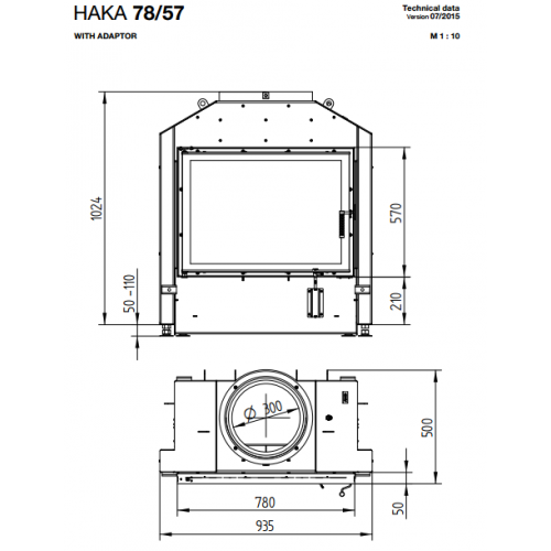 Каминная топка Hoxter Haka 78/57 Адаптер под аккумулятивные кольца HOXTER