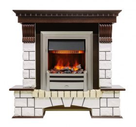 Каминокомплект Pierre Luxe - Темный дуб / Белый (Высота 1050мм) с очагом Chesford