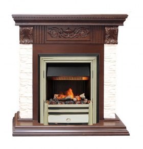 Каминокомплект Luxemburg (каменный) - Сланец/Темный дуб с очагом Cavendish