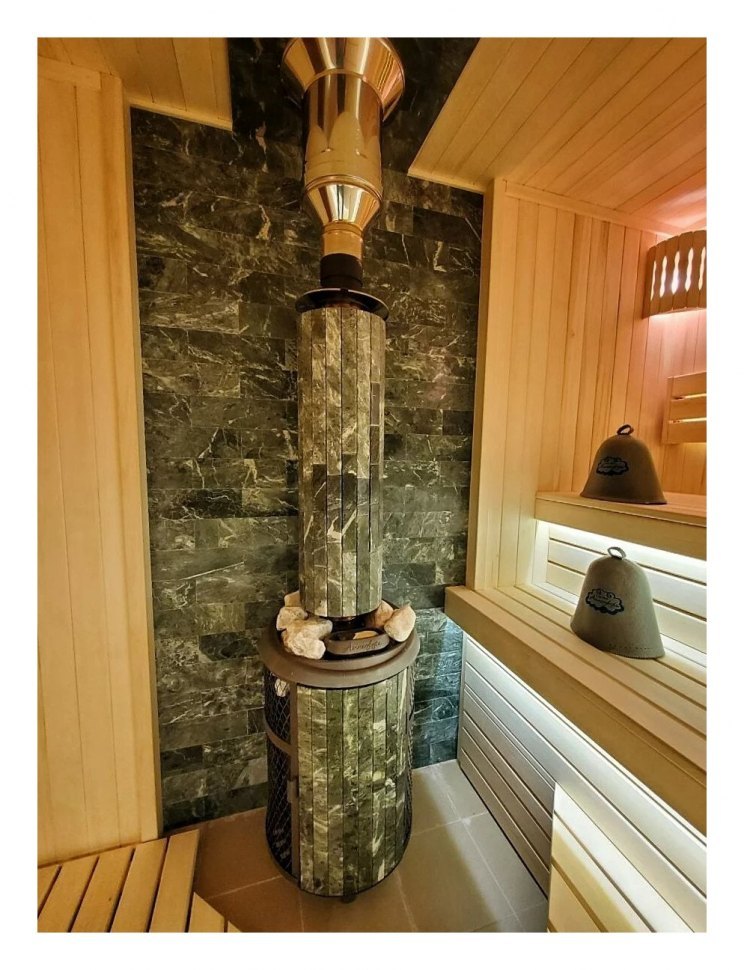 Банная печь Атмосфера L комбинированная сетка Ламель Змеевик наборный