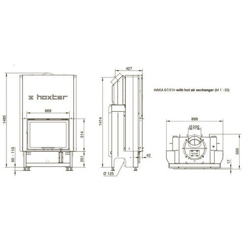 Каминная топка Hoxter Haka 67/51h Стальной теплообменник 45°