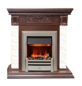 Каминокомплект Luxemburg (каменный) - Сланец/Темный дуб с очагом Chesford