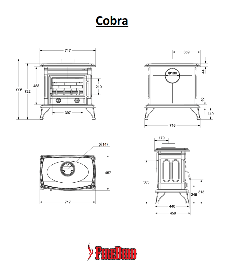 Чугунная печь камин Firebird Cobra 13 кВт