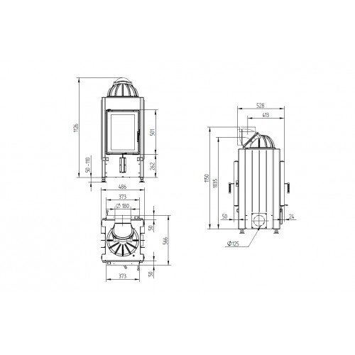 Каминная топка Hoxter Haka 37/50T Чугунный дымосборник