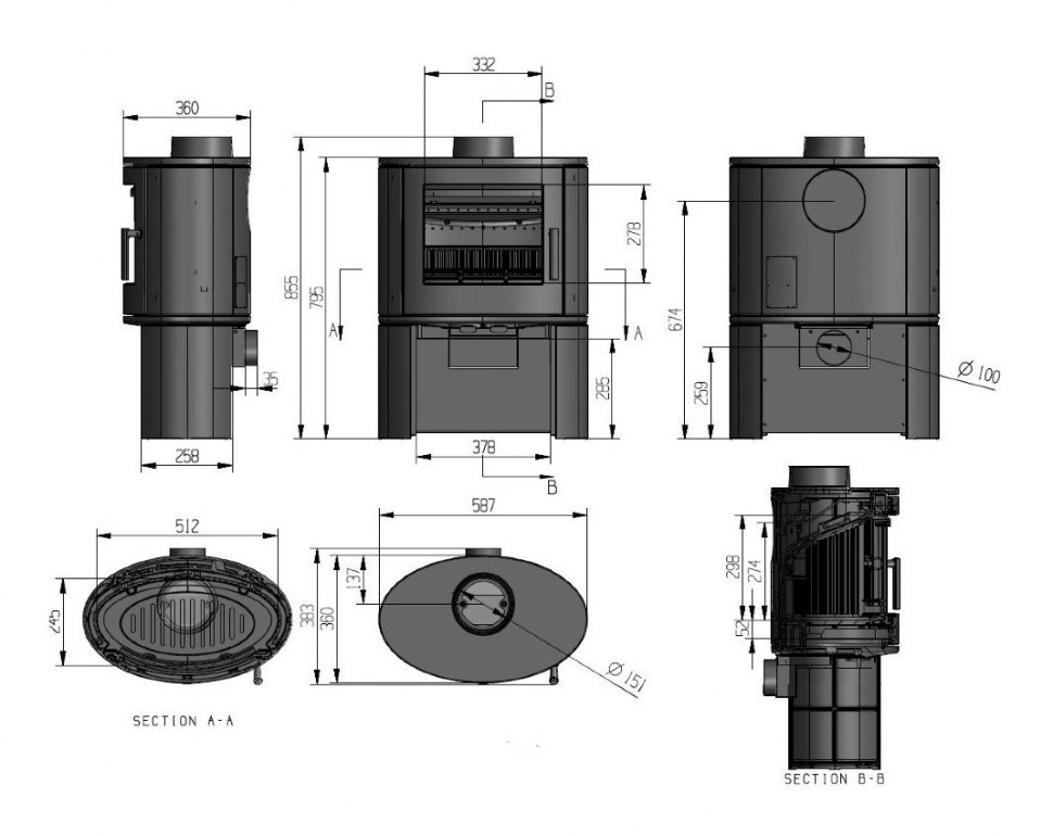 Чугунная печь камин Firebird Puma с дровником 9 кВт