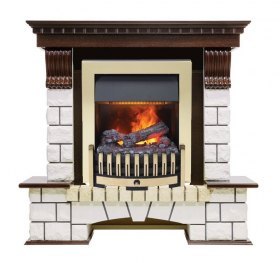 Каминокомплект Pierre Luxe - Темный дуб / Белый (Высота 1050мм) с очагом Danville Brass FB2