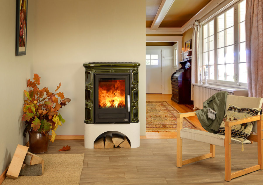 Кафельная печь-камин ABX Marina KPI (белый цоколь)