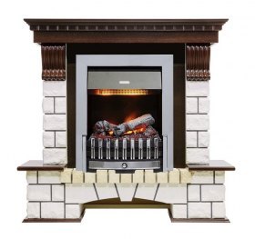 Каминокомплект Pierre Luxe - Темный дуб / Белый (Высота 1050мм) с очагом Danville Chrome FB2