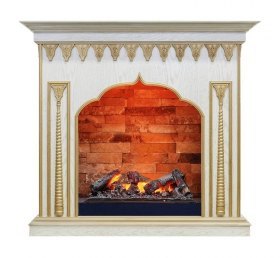 Каминокомплект Abu-Dabi - Белый дуб, патина золото с очагом Cassette 600 NH
