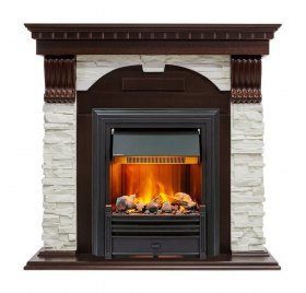 Каминокомплект Dublin - Темный дуб / Сланец белый с очагом Brookline Black