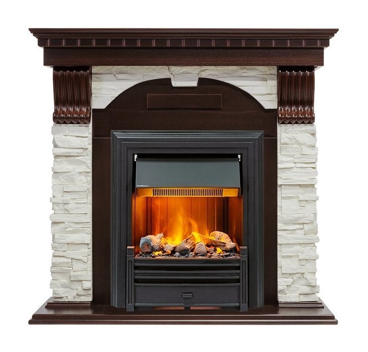 Каминокомплект Dublin - Темный дуб / Сланец белый с очагом Brookline Black