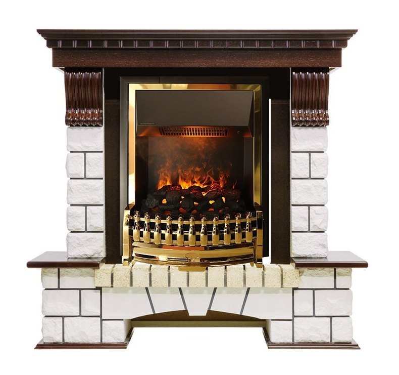 Каминокомплект Pierre Luxe - Темный дуб / Белый (Высота 1050мм) с очагом Atherton