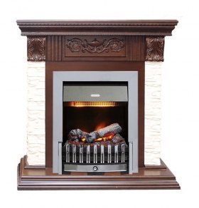 Каминокомплект Luxemburg (каменный) - Сланец/Темный дуб с очагом Danville Chrome FB2