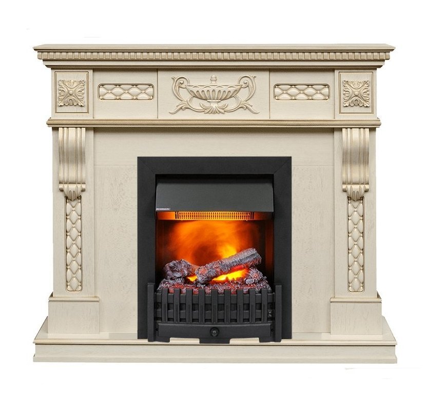 Каминокомплект Corsica - Слоновая кость с патиной (Ширина 1100) с очагом Danville Black FB2