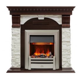 Каминокомплект Dublin - Темный дуб / Сланец белый с очагом Chesford