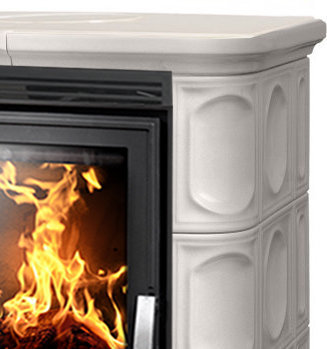 Кафельная печь-камин ABX Marina LP (Кафельный цоколь, каф. верх. плита, вставка Чугунная)