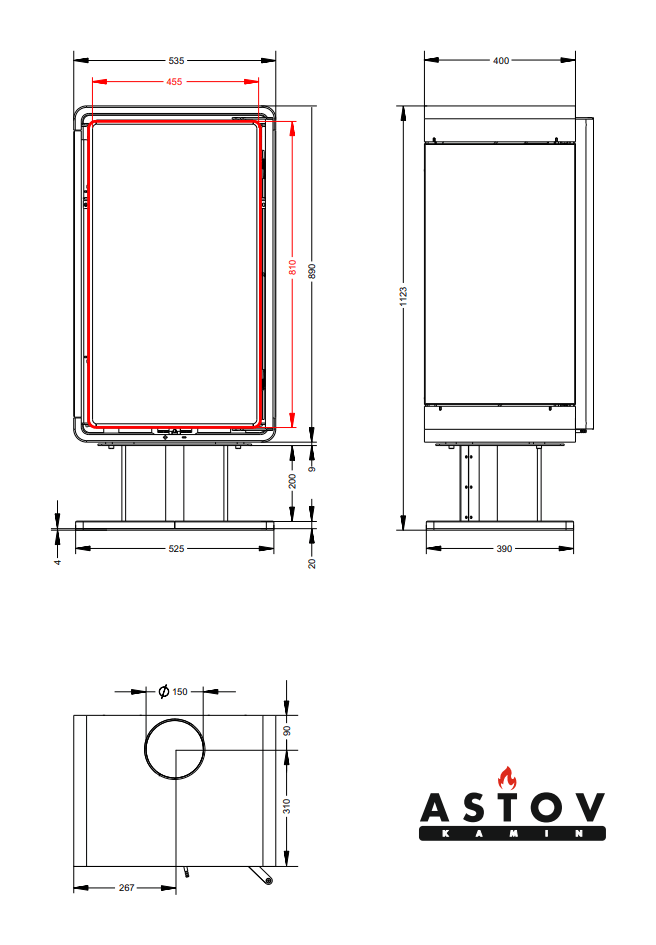 Печь-камин Астов Куб (ПК 4581) камень, на низкой ноге