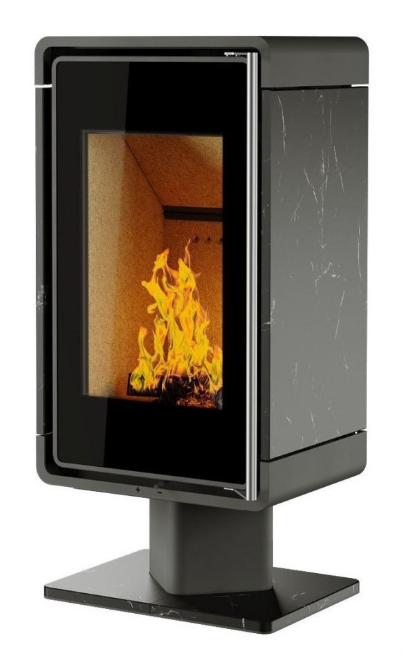 Печь-камин Астов Куб (ПК 4581) камень Неро Марквина, на низкой ноге