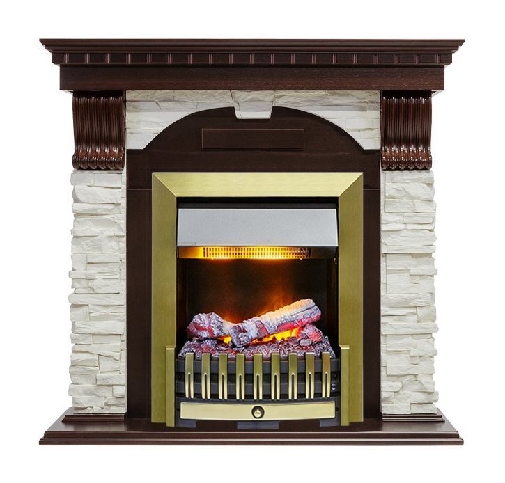 Каминокомплект Dublin - Темный дуб / Сланец белый с очагом Danville Antique Brass FB2