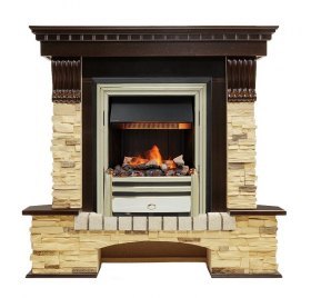 Каминокомплект Pierre Luxe угловой - Темный дуб / Сланец (Высота 1050мм) с очагом Cavendish